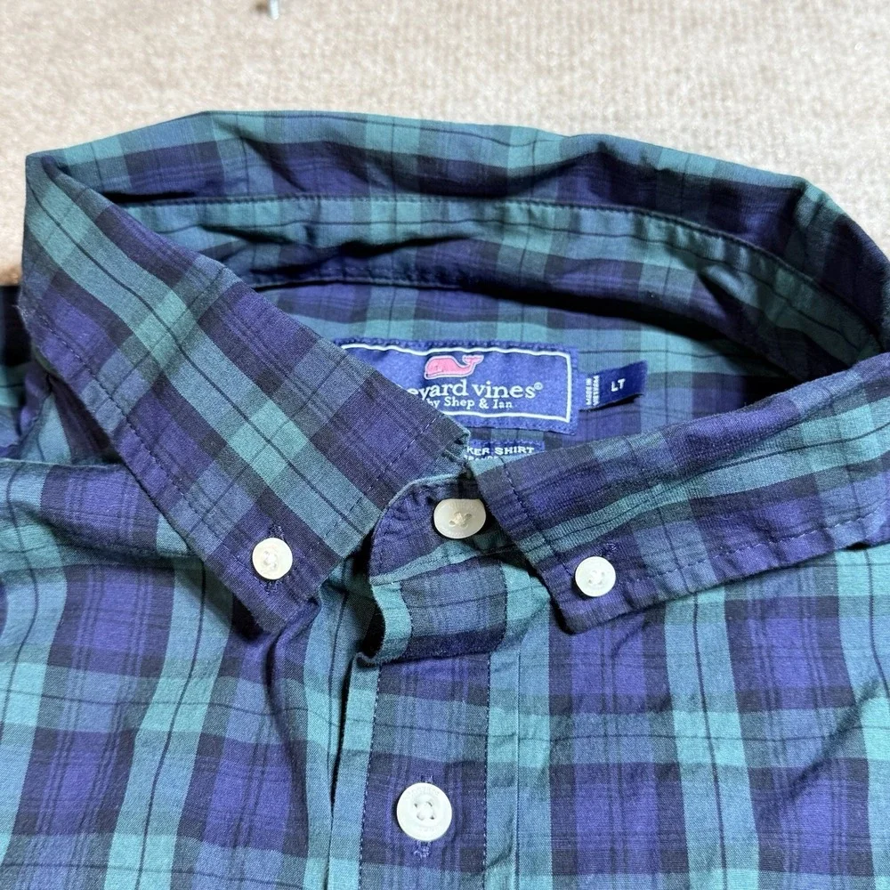 Vineyard Vines Large Tall LT Shirt Mens Classic Fit Tucker Green Blue Plaid